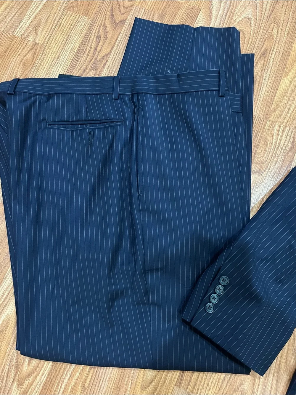 Men's Navy Pinstripe Suit Blazer and Trousers